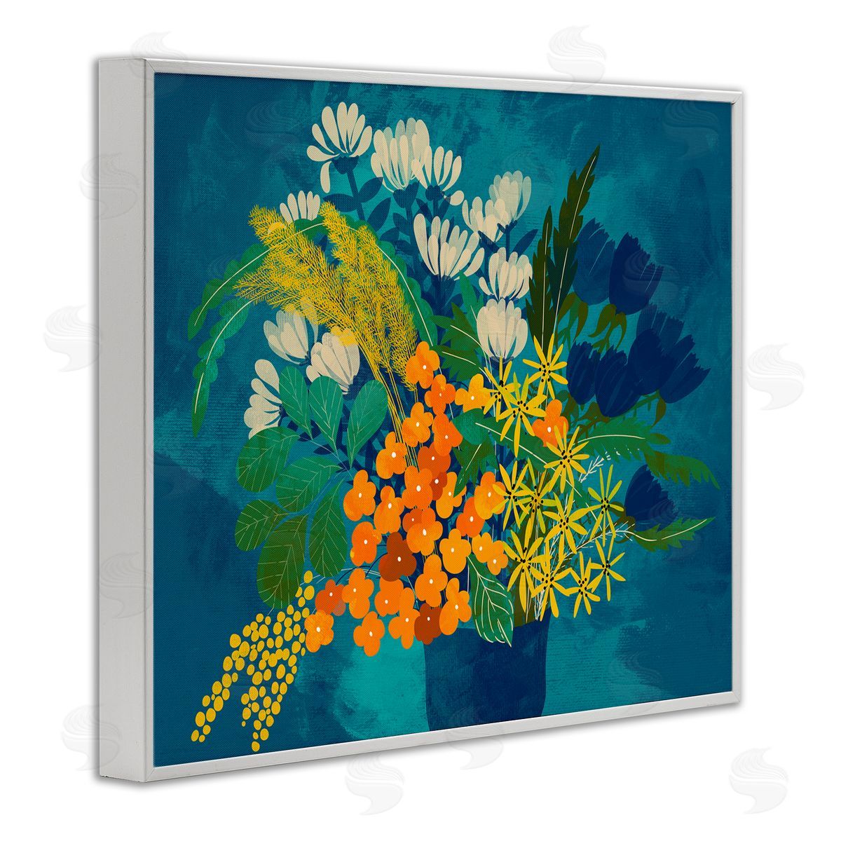 Pragya Kothari Mixed Vase Florals White Framed Giclee Wall Artside_