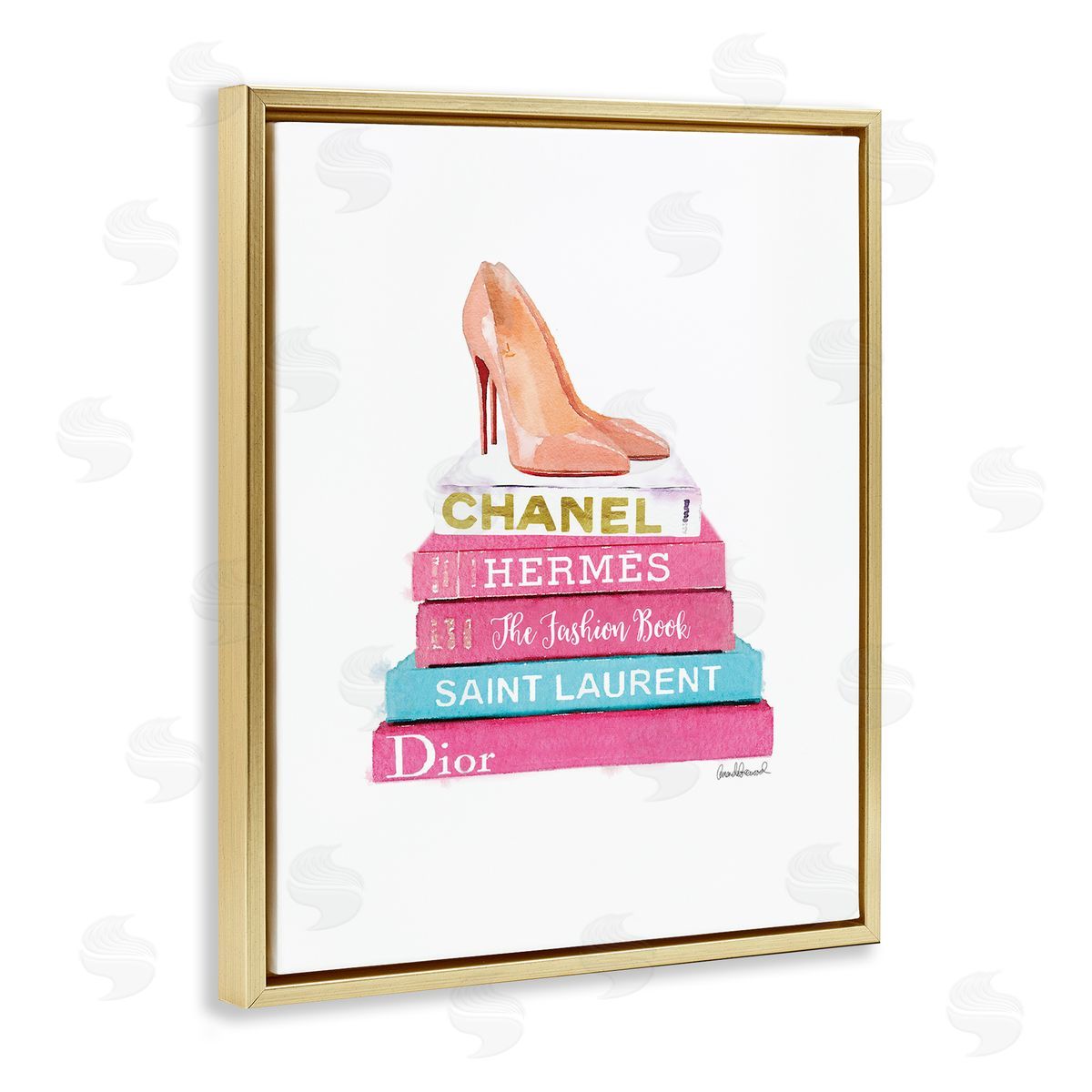 Amanda Greenwood Fashion Bookstack Heels Gold Floater Frame Canvas Artside_