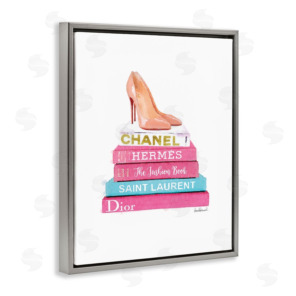 Amanda Greenwood Fashion Bookstack Heels Gray Floater Frame Canvas Artside_