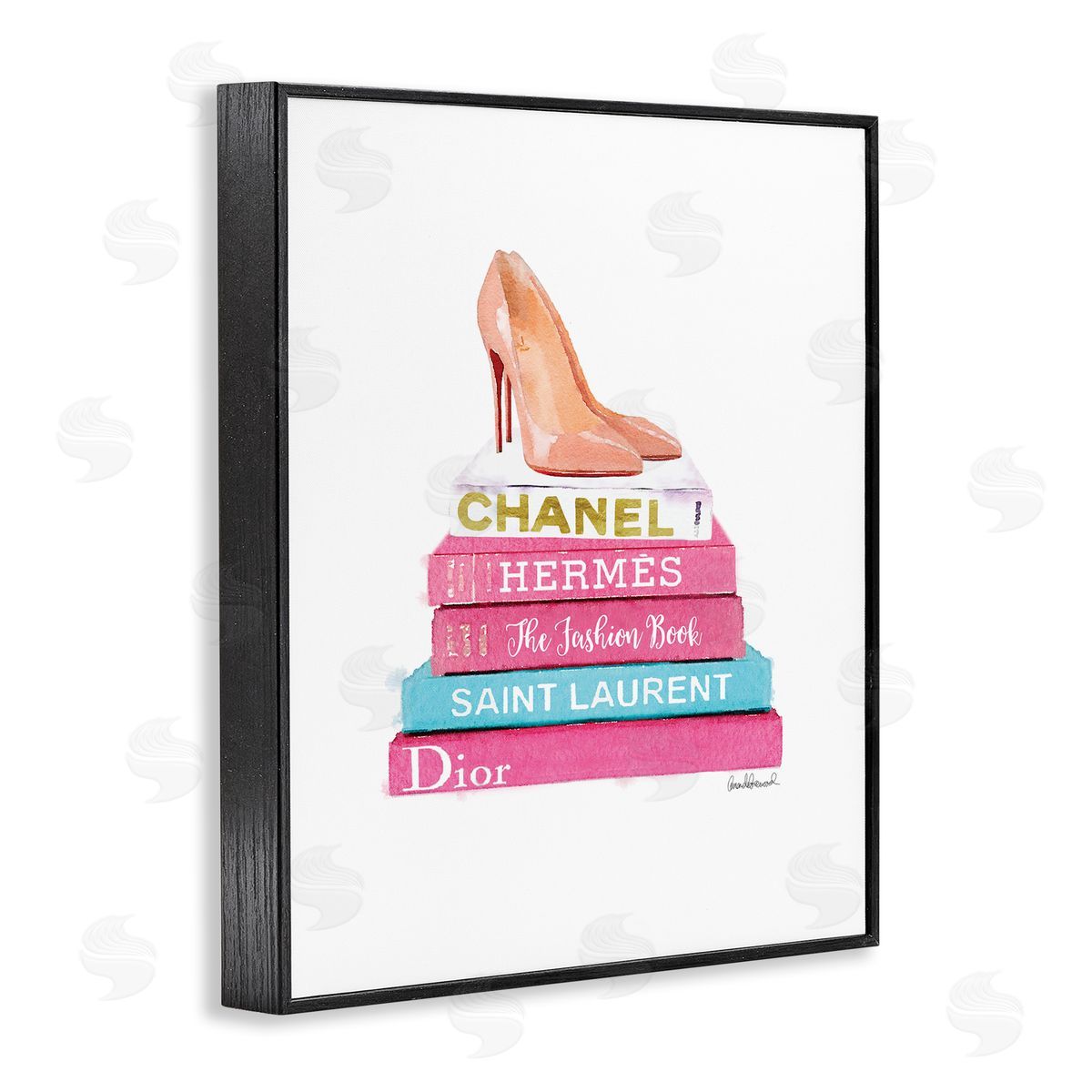 Amanda Greenwood Fashion Bookstack Heels Black Framed Giclee Wall Artside_