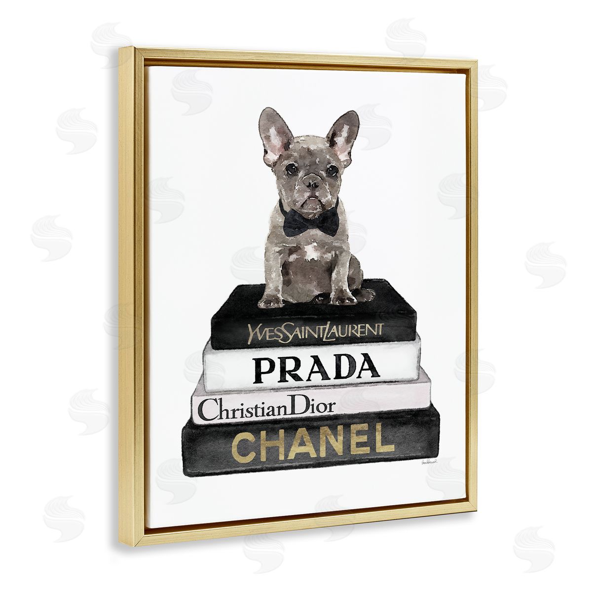 Amanda Greenwood Dog on Fashion Books Gold Floater Frame Canvas Artside_