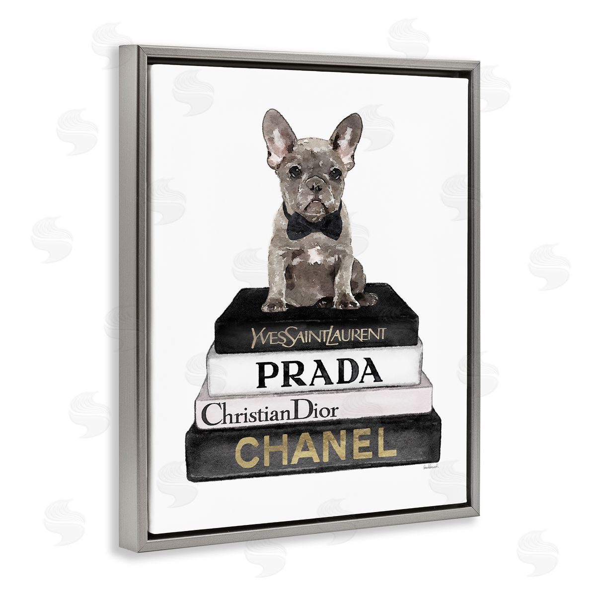 Amanda Greenwood Dog on Fashion Books Gray Floater Frame Canvas Artside_
