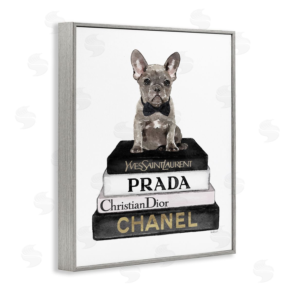 Amanda Greenwood Dog on Fashion Books Gray Framed Giclee Wall Artside_