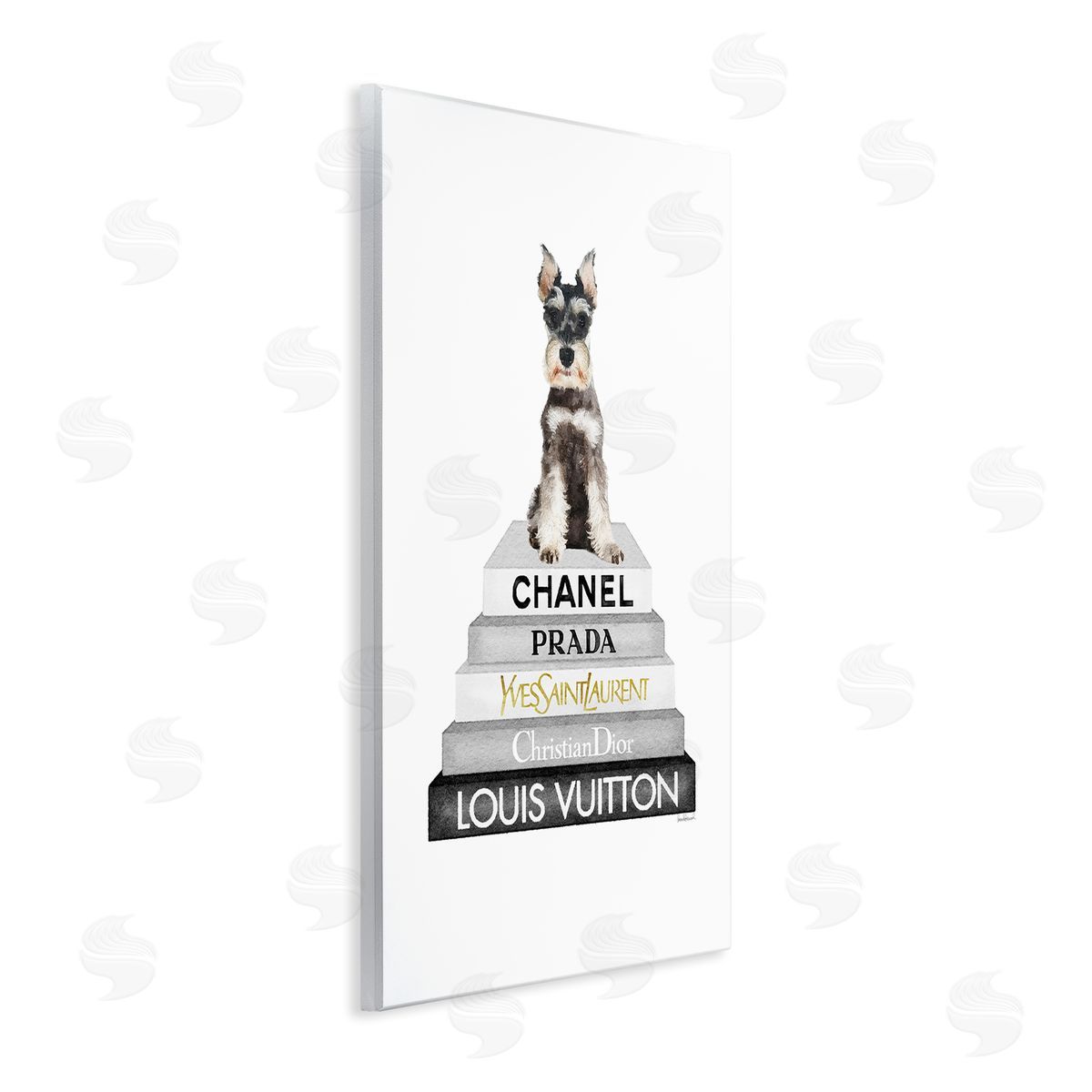 Amanda Greenwood Schnauzer Puppy on Books Wall Plaque Artside_