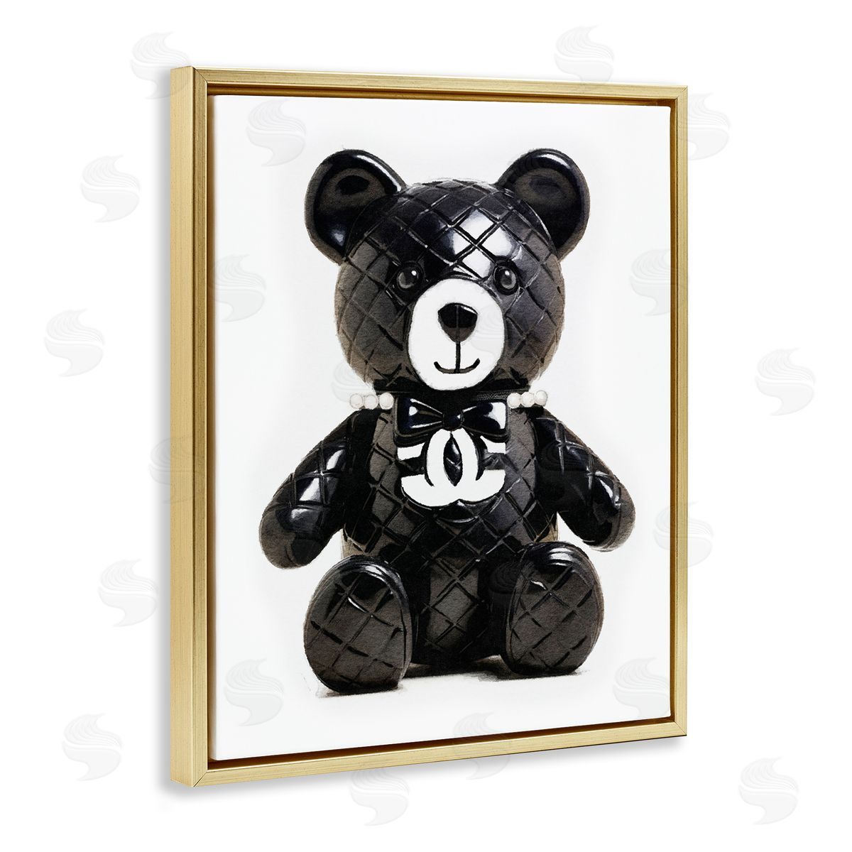 Amanda Greenwood Black Glam Teddy Bear Gold Floater Frame Canvas Artside_
