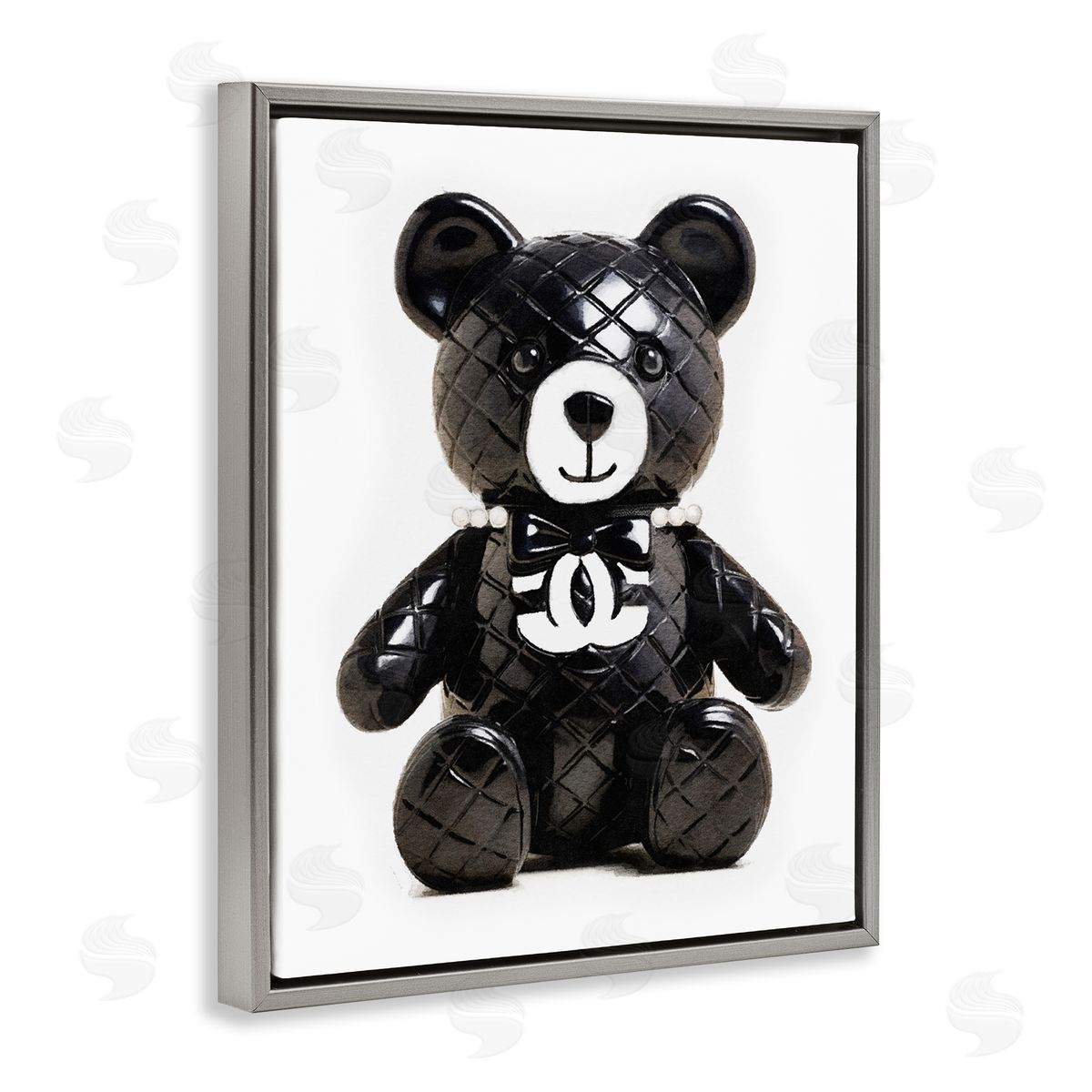 Amanda Greenwood Black Glam Teddy Bear Gray Floater Frame Canvas Artside_
