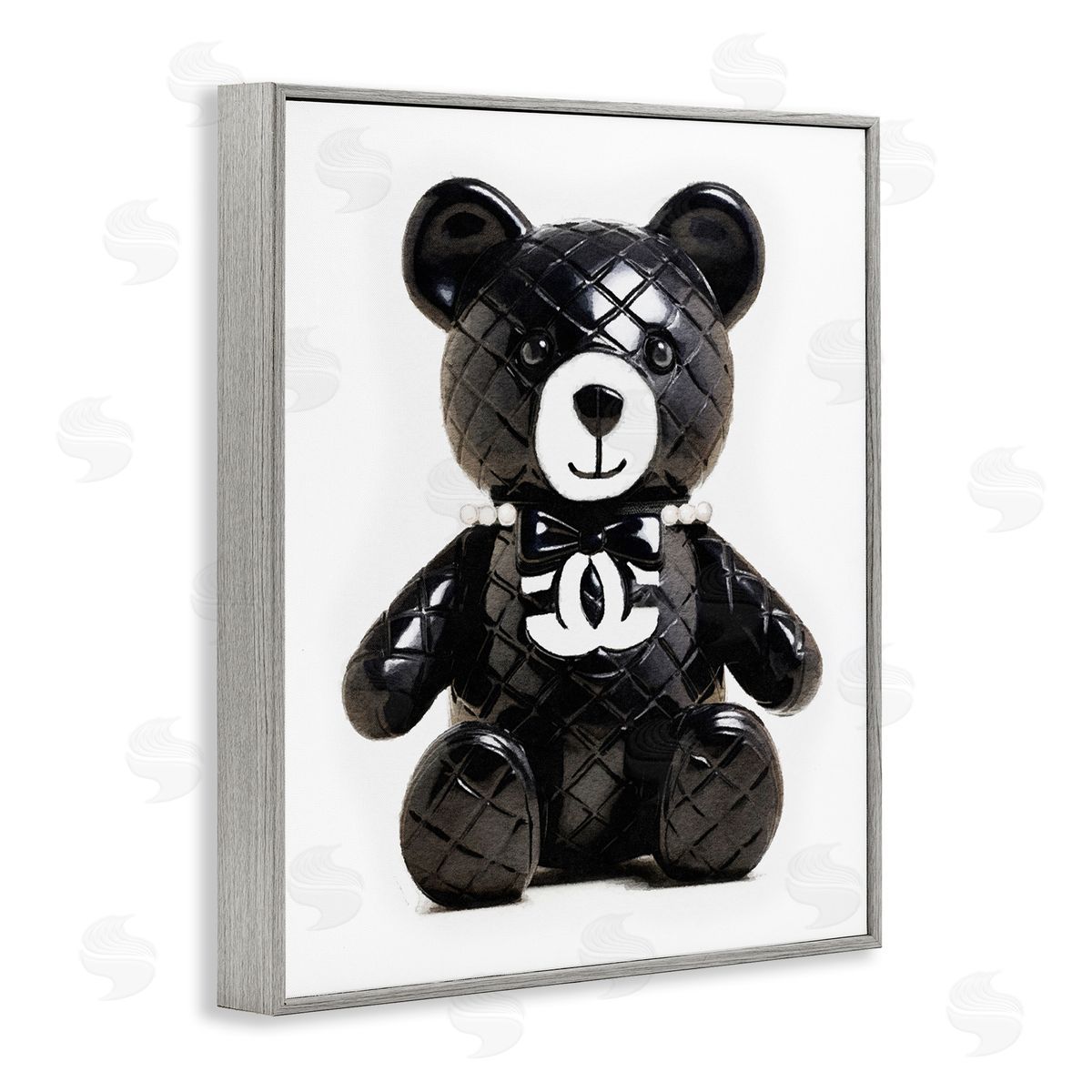 Amanda Greenwood Black Glam Teddy Bear Gray Framed Giclee Wall Artside_