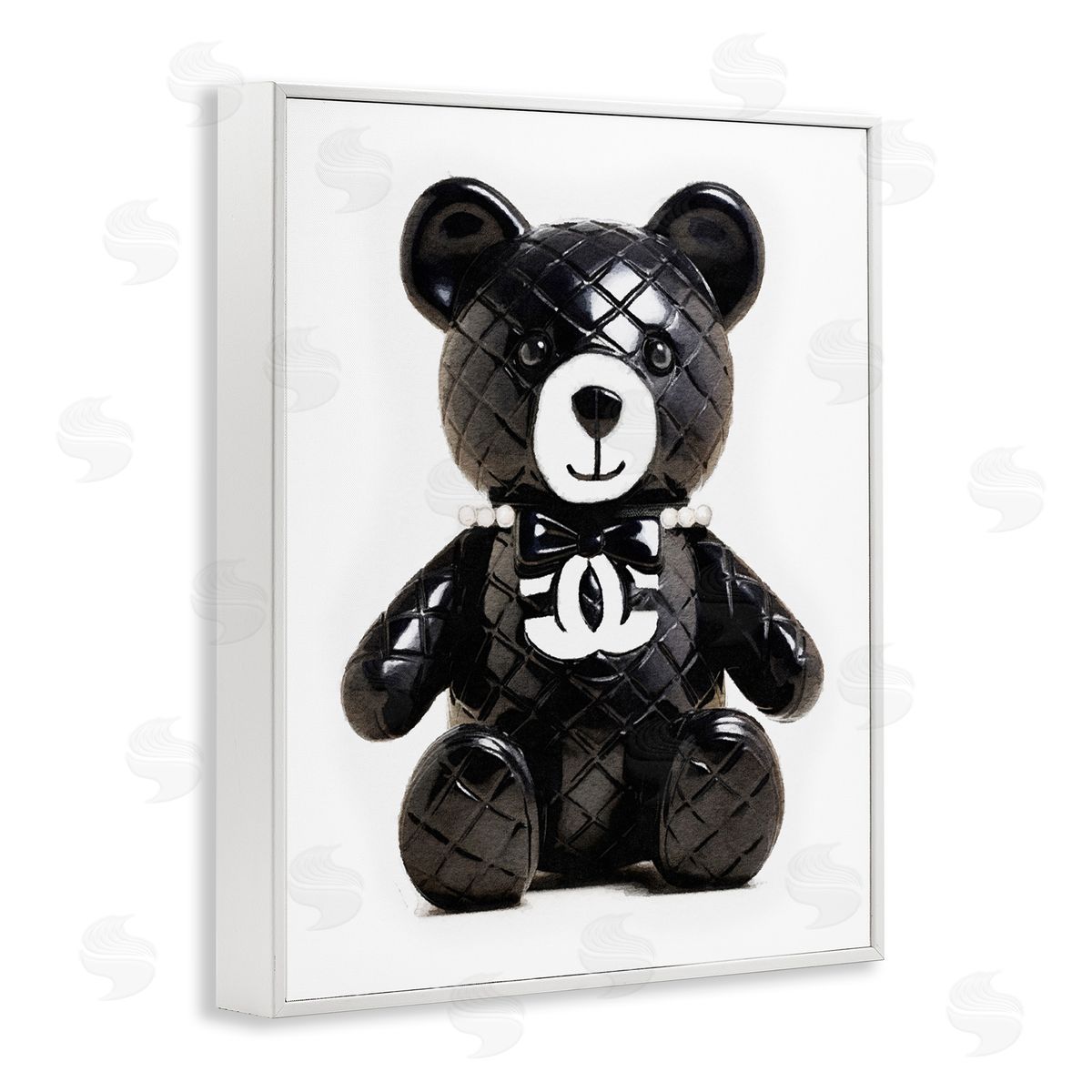 Amanda Greenwood Black Glam Teddy Bear White Framed Giclee Wall Artside_