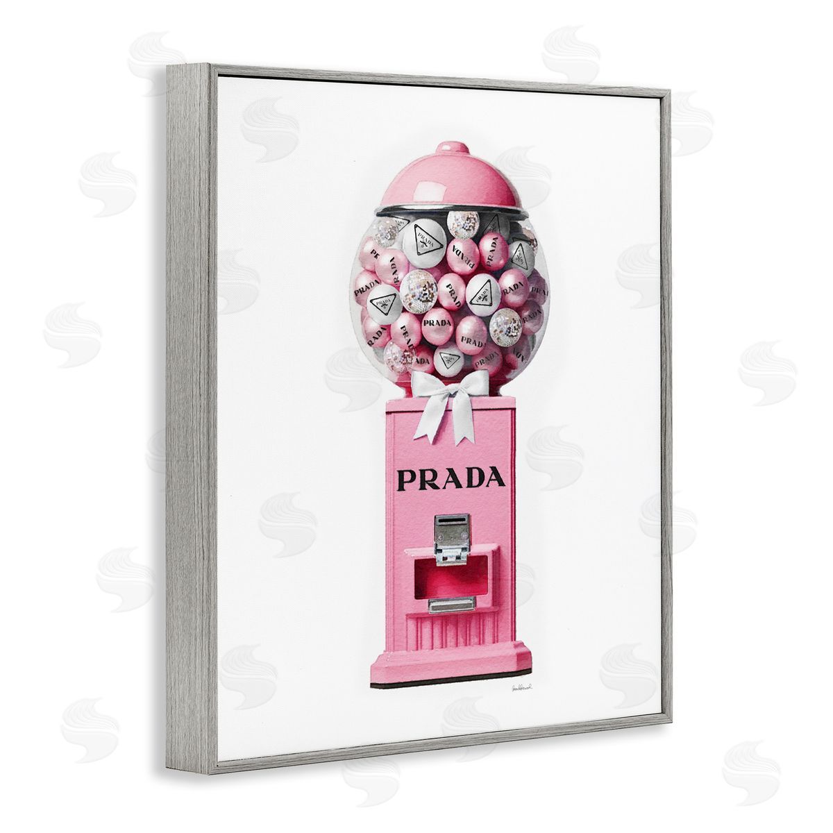 Amanda Greenwood Pink Glam Gumball Machine Gray Framed Giclee Wall Artside_