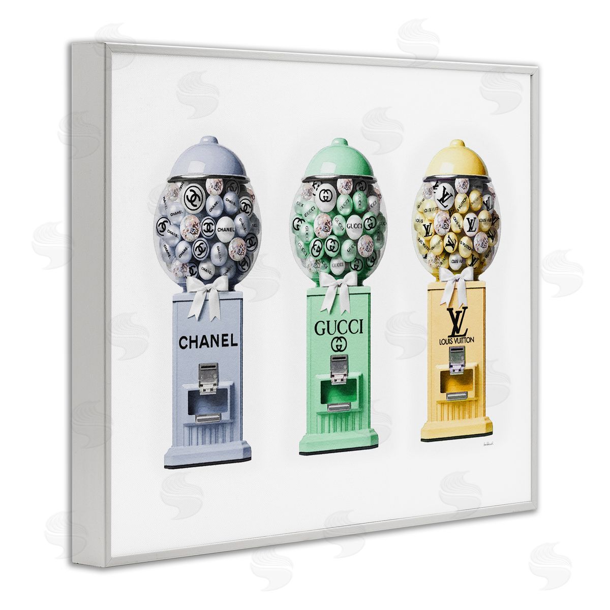 Amanda Greenwood Pastel Gumball Machines White Framed Giclee Wall Artside_