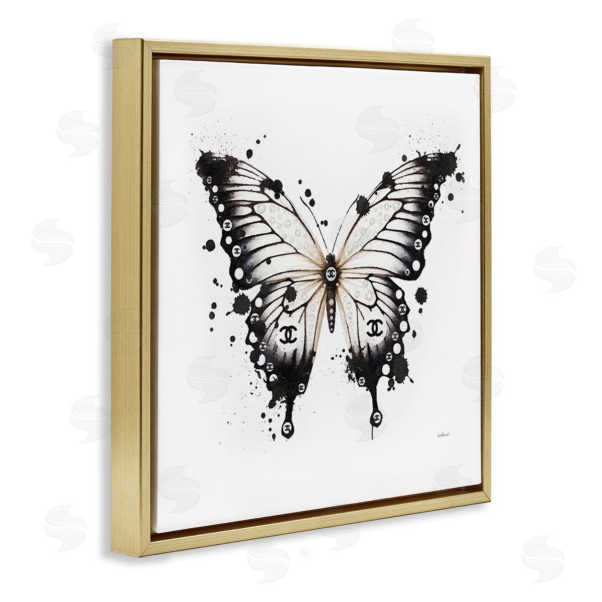 Amanda Greenwood Modern Black Butterfly Gold Floater Frame Canvas Artside_