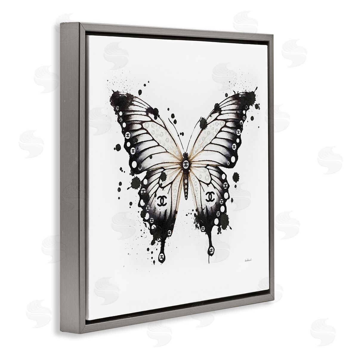 Amanda Greenwood Modern Black Butterfly Gray Floater Frame Canvas Artside_