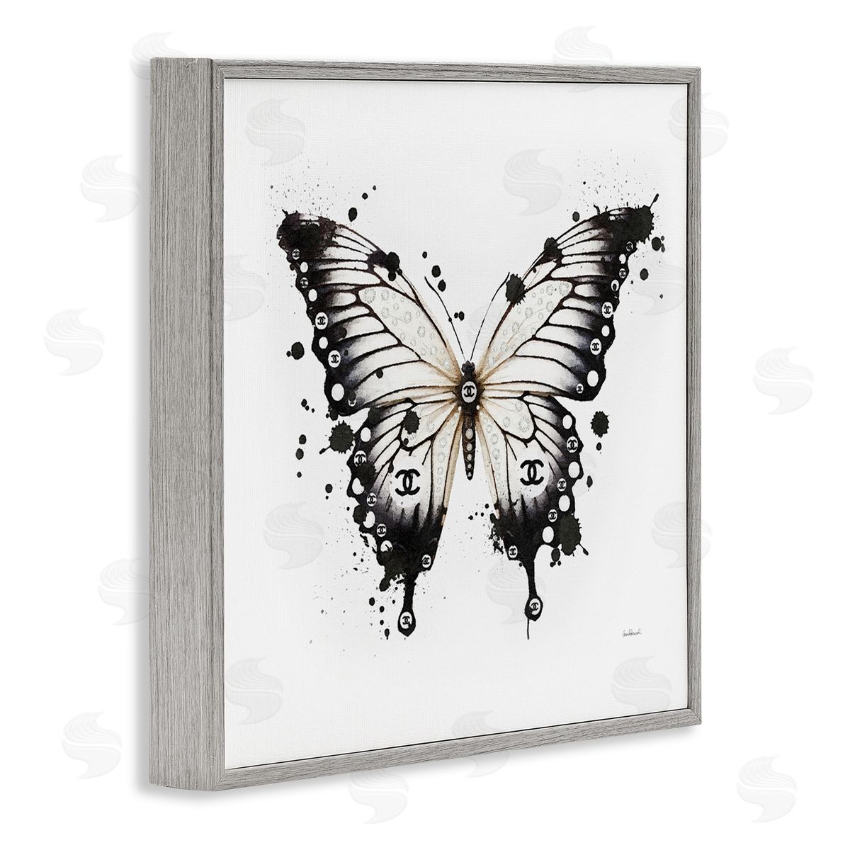 Amanda Greenwood Modern Black Butterfly Gray Framed Giclee Wall Artside_