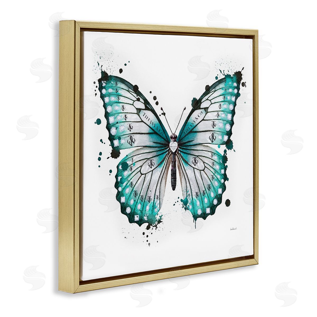 Amanda Greenwood Blue Glam Butterfly Gold Floater Frame Canvas Artside_