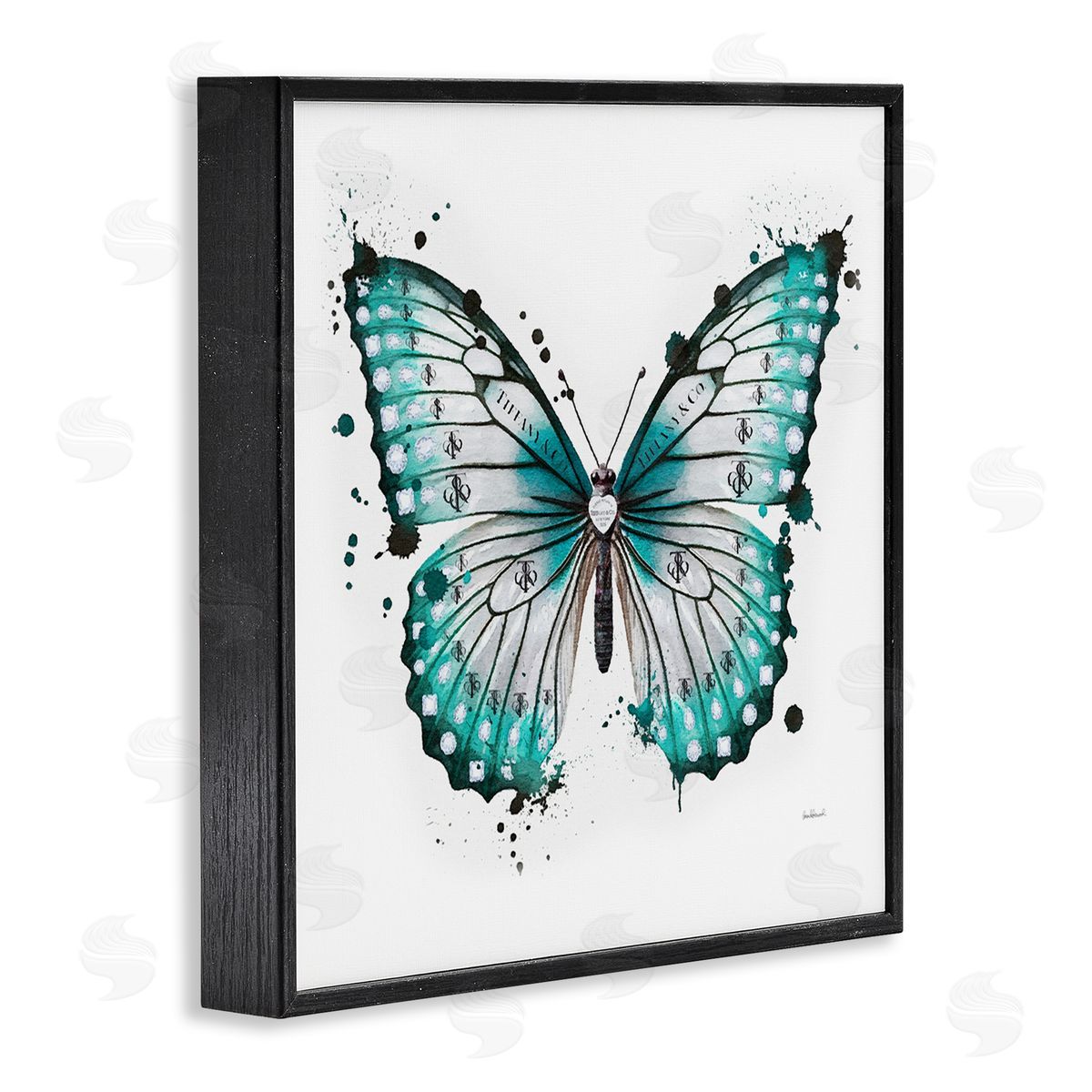Amanda Greenwood Blue Glam Butterfly Black Framed Giclee Wall Artside_