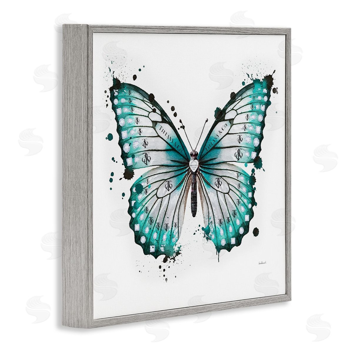 Amanda Greenwood Blue Glam Butterfly Gray Framed Giclee Wall Artside_