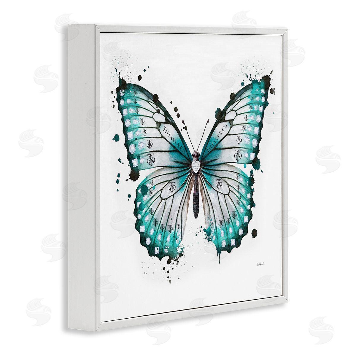 Amanda Greenwood Blue Glam Butterfly White Framed Giclee Wall Artside_