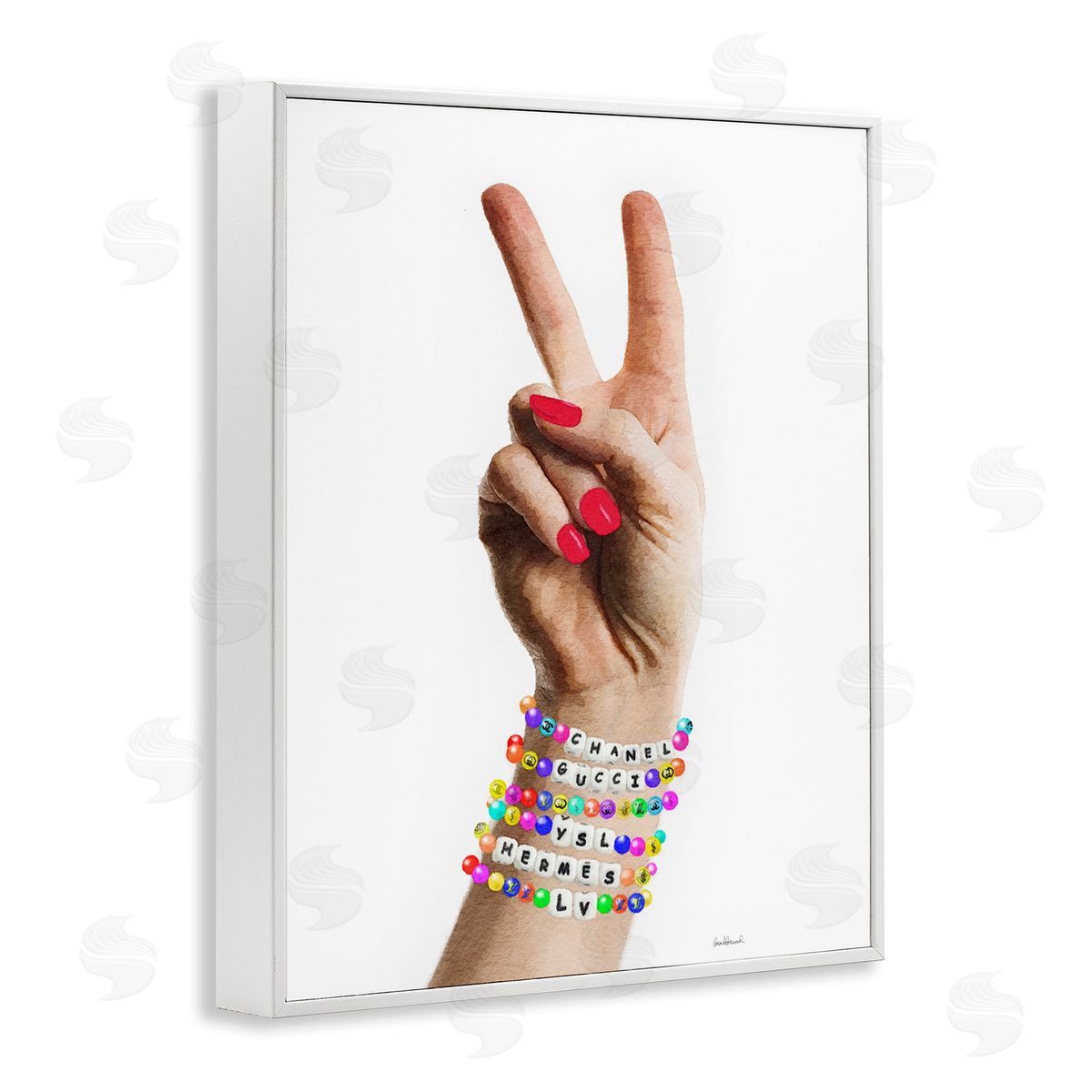 Amanda Greenwood Glam Bracelets Peace Sign White Framed Giclee Wall Artside_