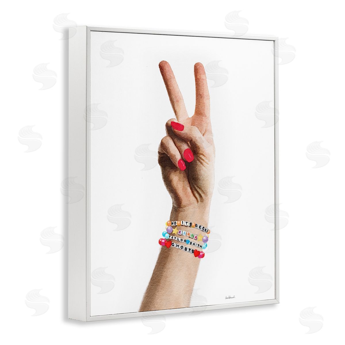 Amanda Greenwood Peace Sign Hand White Framed Giclee Wall Artside_