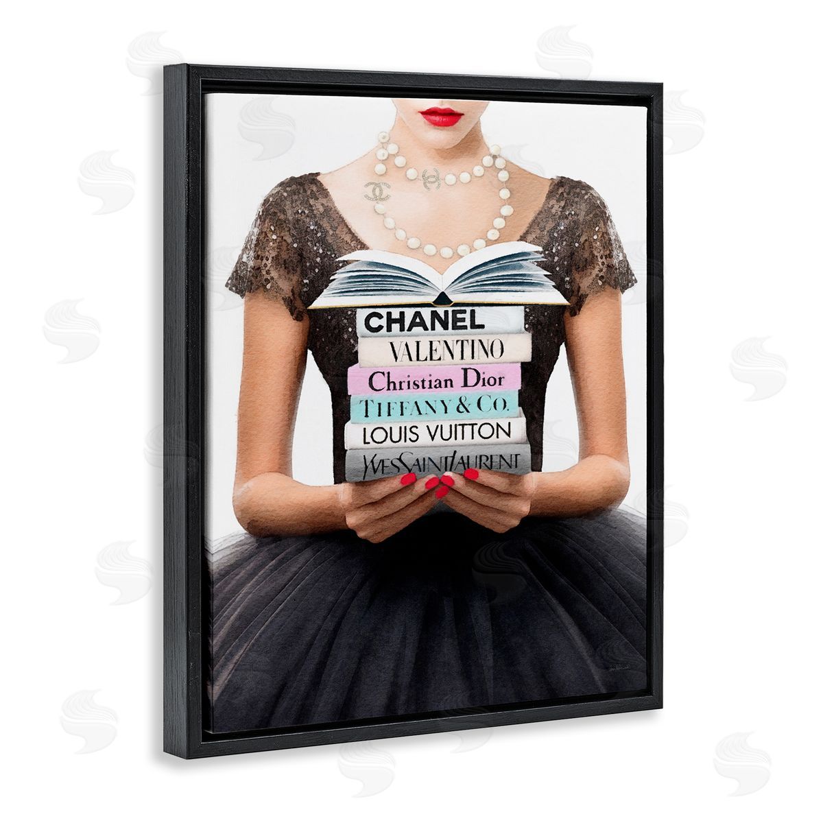 Amanda Greenwood Girl with Fashion Books Black Floater Frame Canvas Artside_