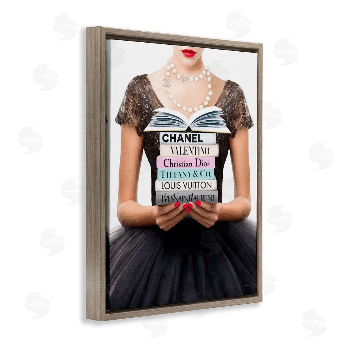Amanda Greenwood Girl with Fashion Books Brown Floater Frame Canvas Artside_