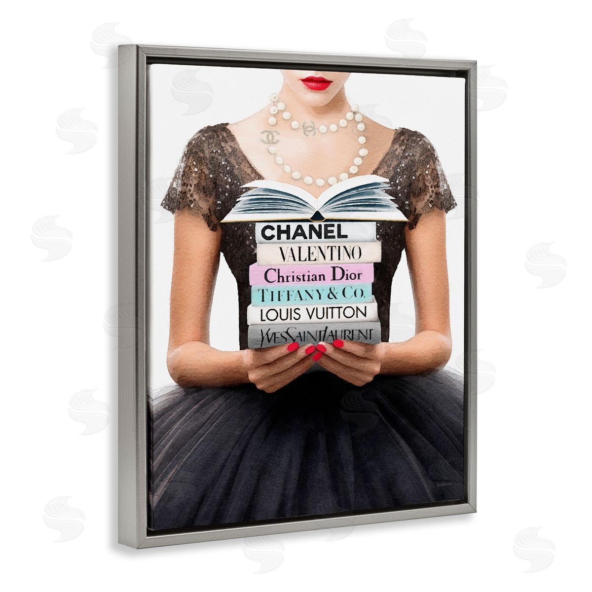 Amanda Greenwood Girl with Fashion Books Gray Floater Frame Canvas Artside_