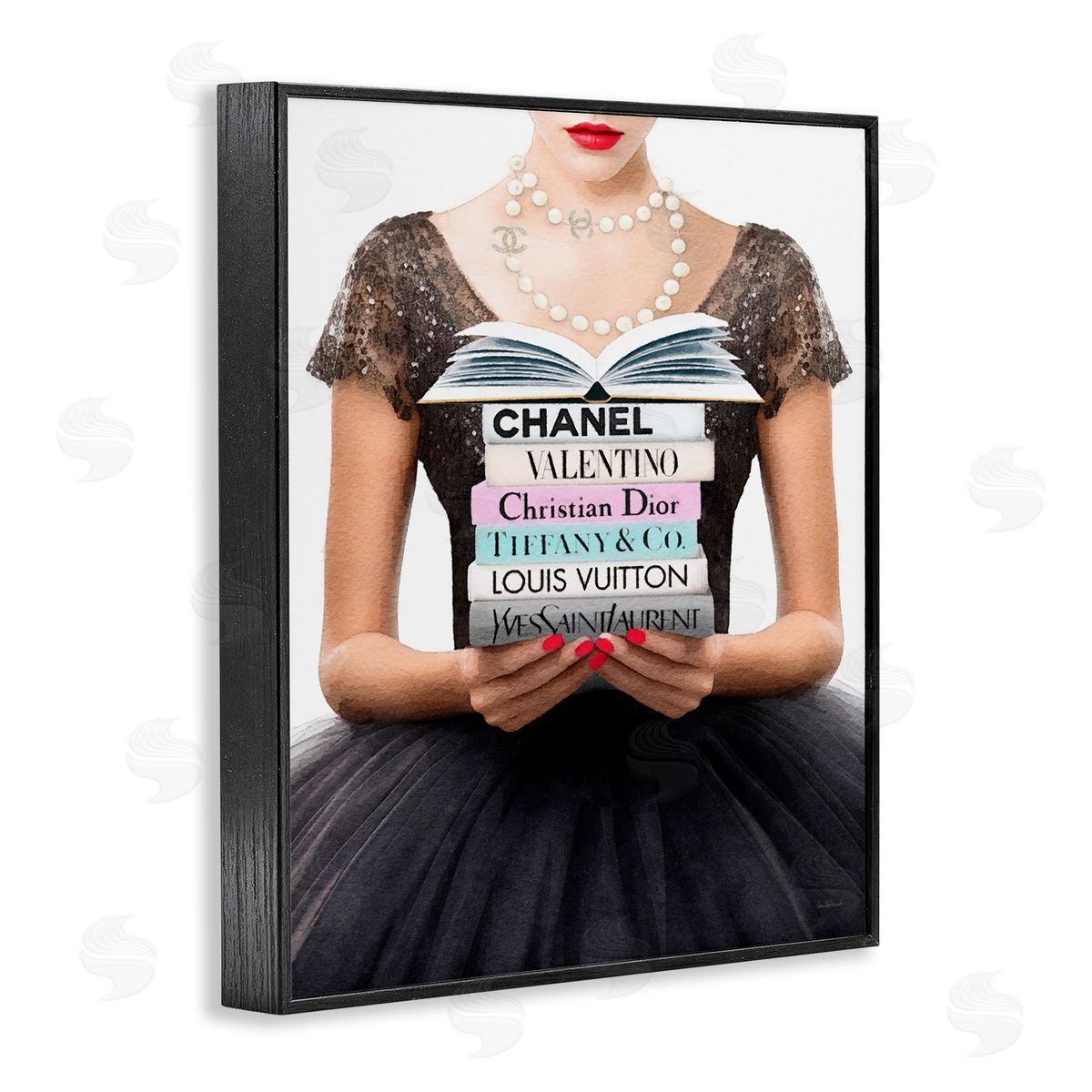 Amanda Greenwood Girl with Fashion Books Black Framed Giclee Wall Artside_