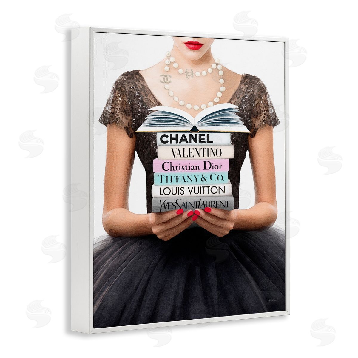 Amanda Greenwood Girl with Fashion Books White Framed Giclee Wall Artside_