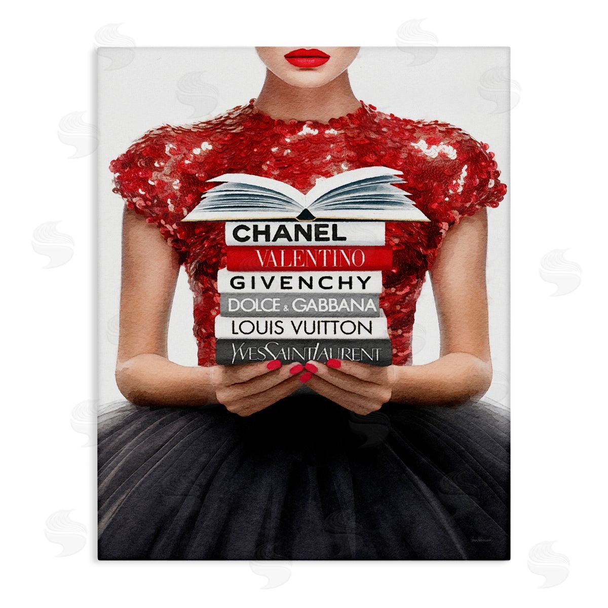 Amanda Greenwood Red Fashion Books Girl Canvas Wall Art