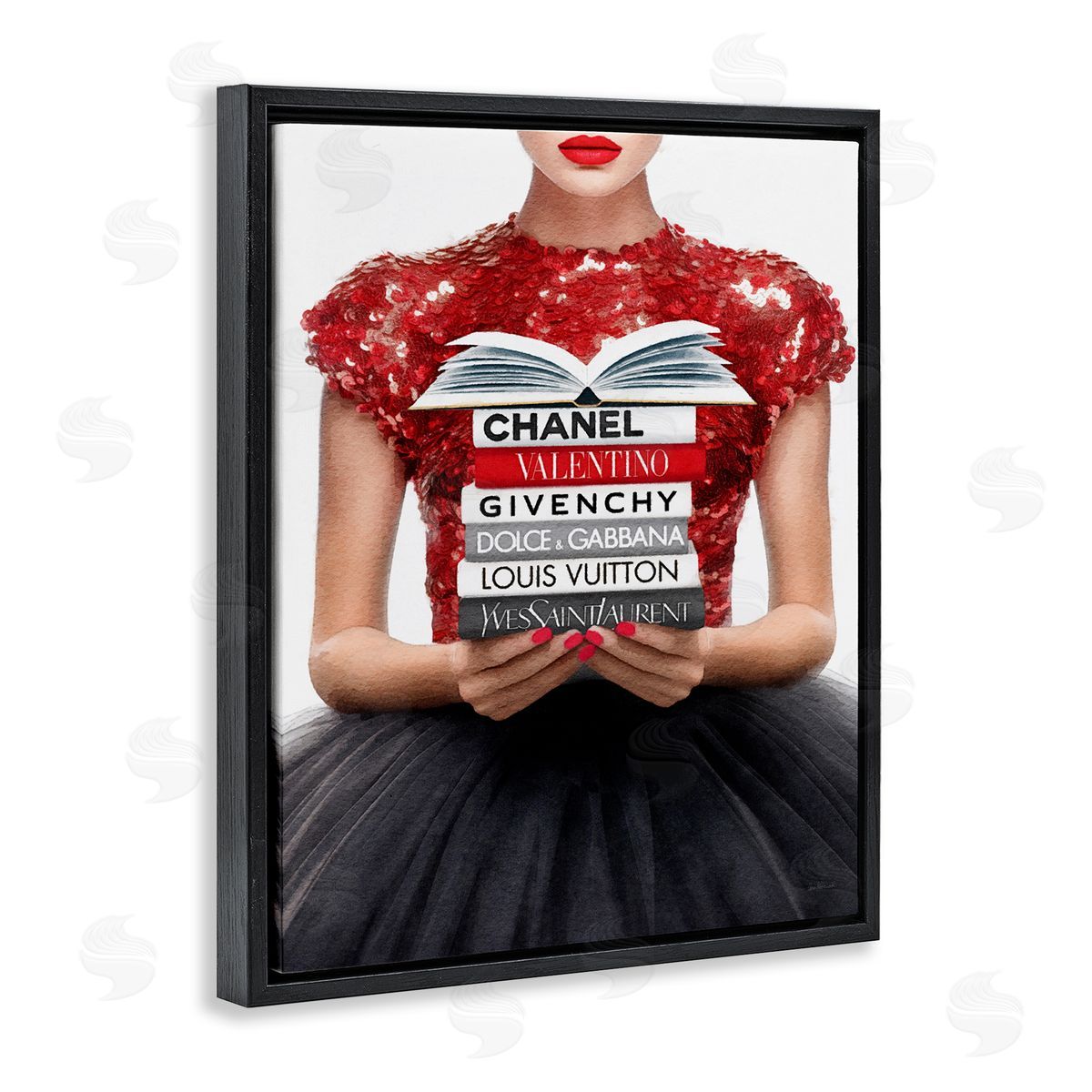 Amanda Greenwood Red Fashion Books Girl Black Floater Frame Canvas Artside_
