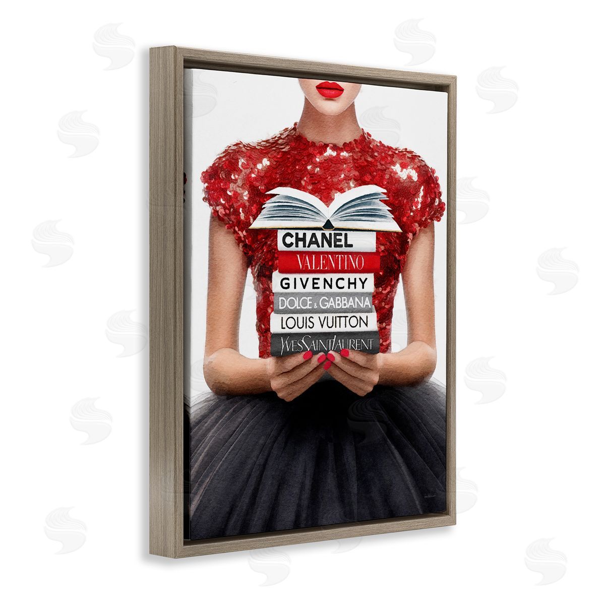 Amanda Greenwood Red Fashion Books Girl Brown Floater Frame Canvas Artside_