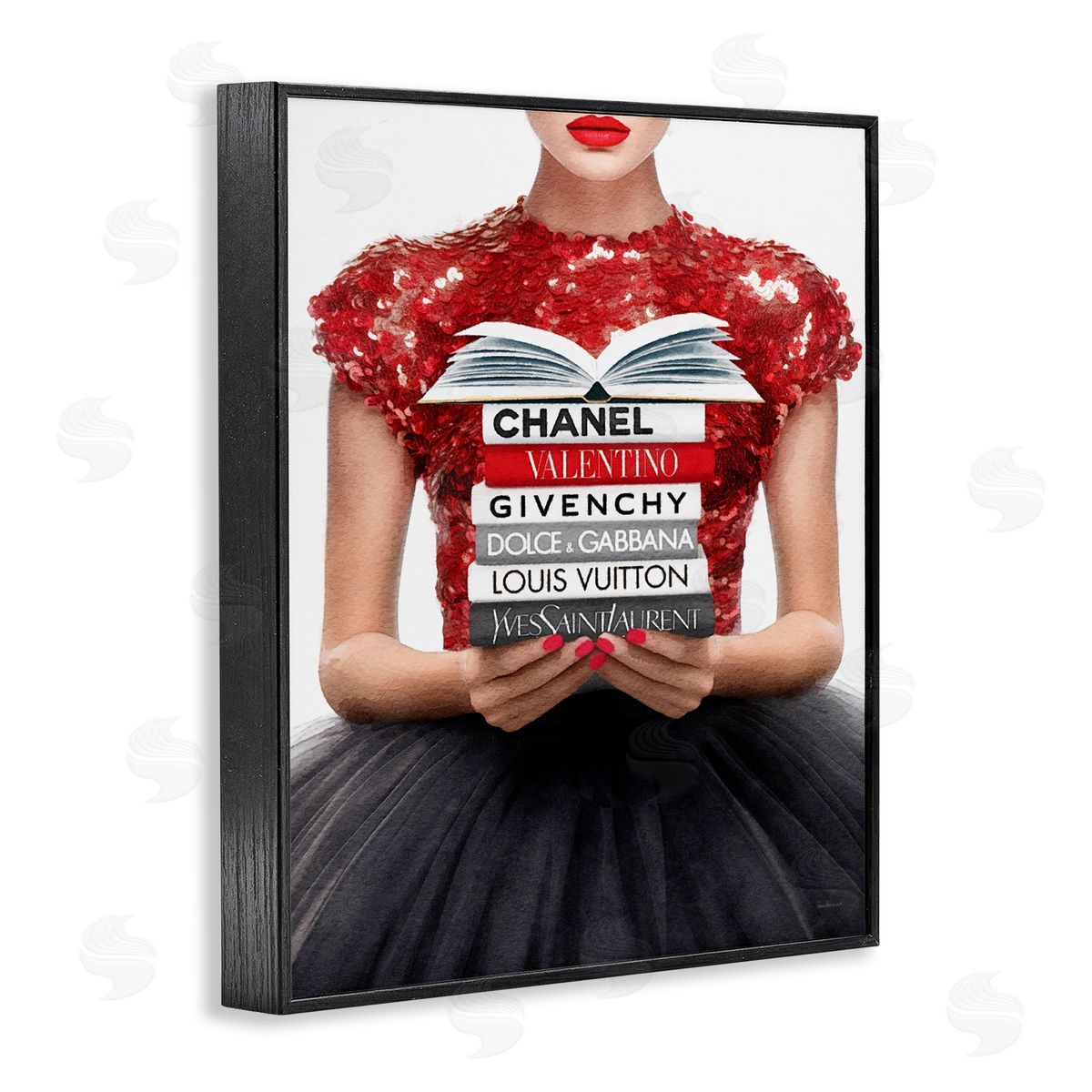 Amanda Greenwood Red Fashion Books Girl Black Framed Giclee Wall Artside_