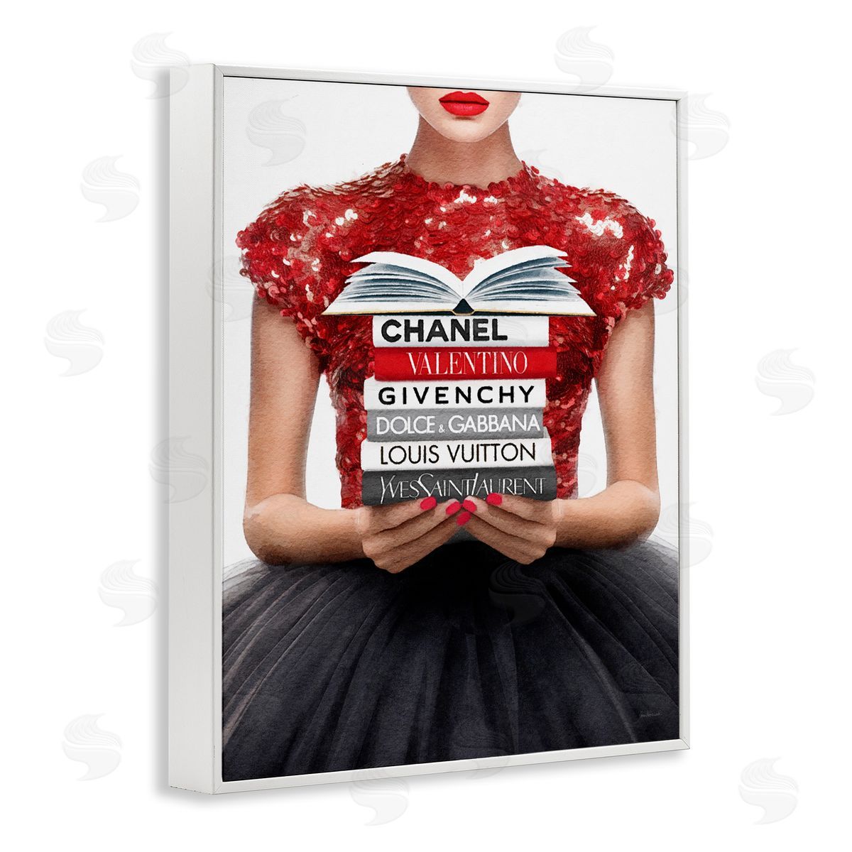 Amanda Greenwood Red Fashion Books Girl White Framed Giclee Wall Artside_