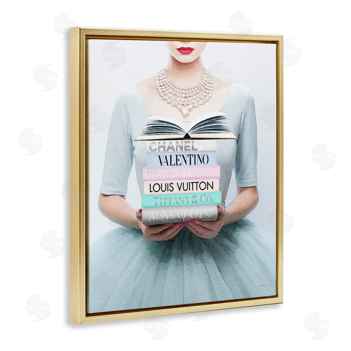 Amanda Greenwood Woman with Glam Books Gold Floater Frame Canvas Artside_