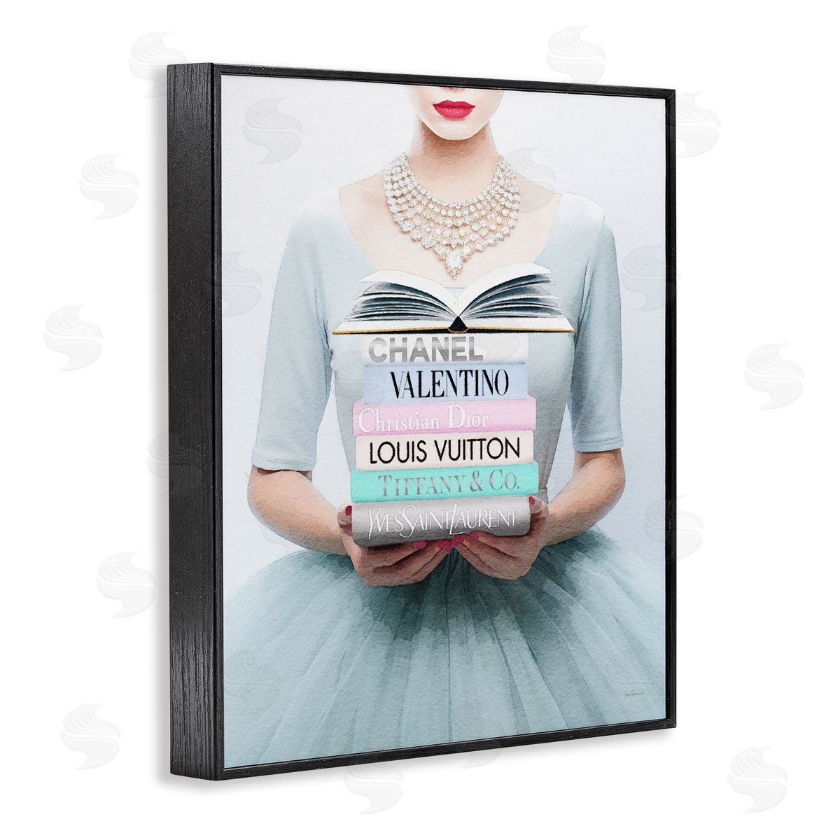 Amanda Greenwood Woman with Glam Books Black Framed Giclee Wall Artside_