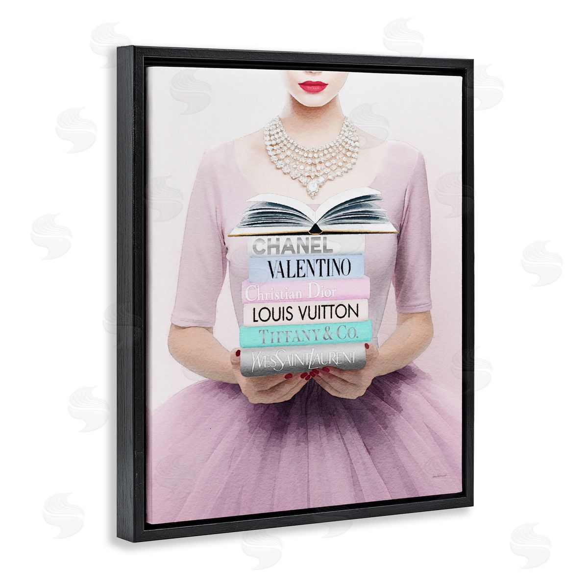 Amanda Greenwood Fashionista with Books Black Floater Frame Canvas Artside_