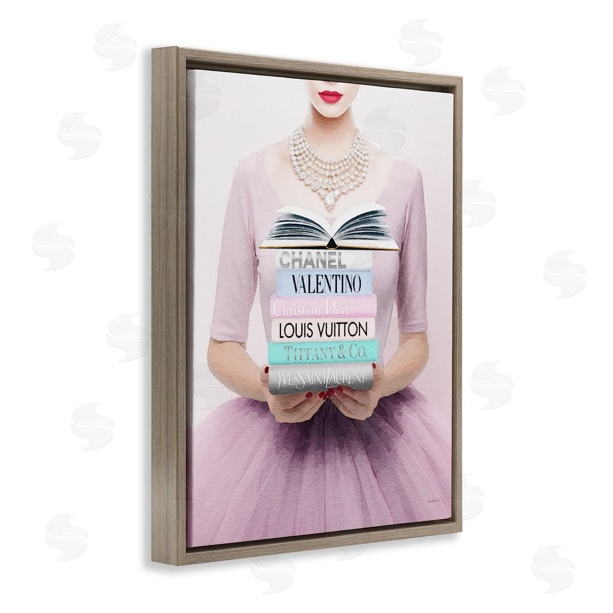 Amanda Greenwood Fashionista with Books Brown Floater Frame Canvas Artside_