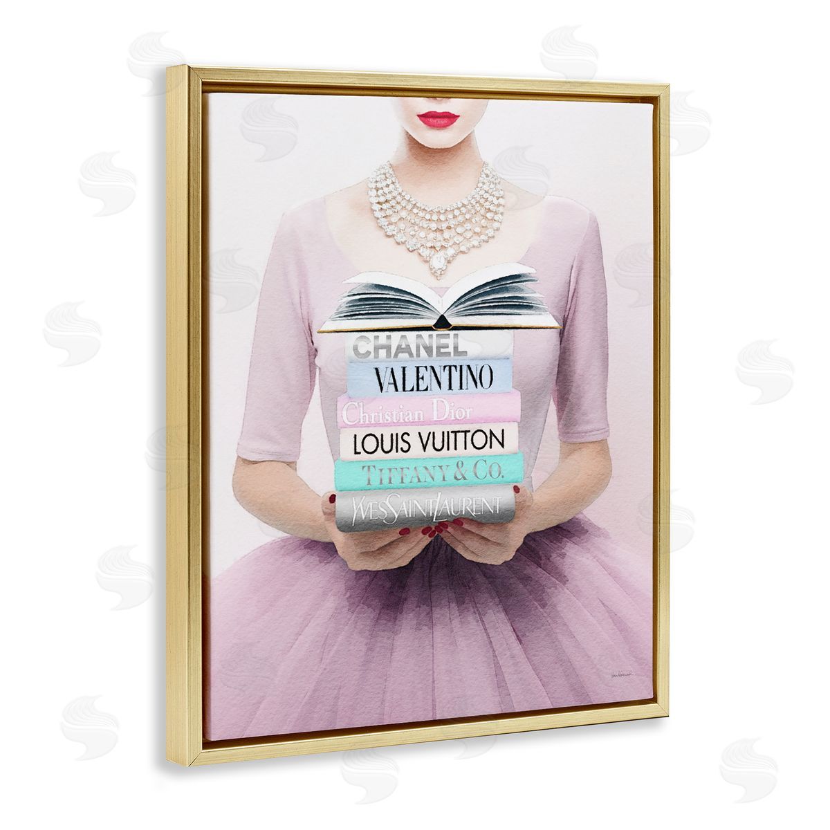 Amanda Greenwood Fashionista with Books Gold Floater Frame Canvas Artside_