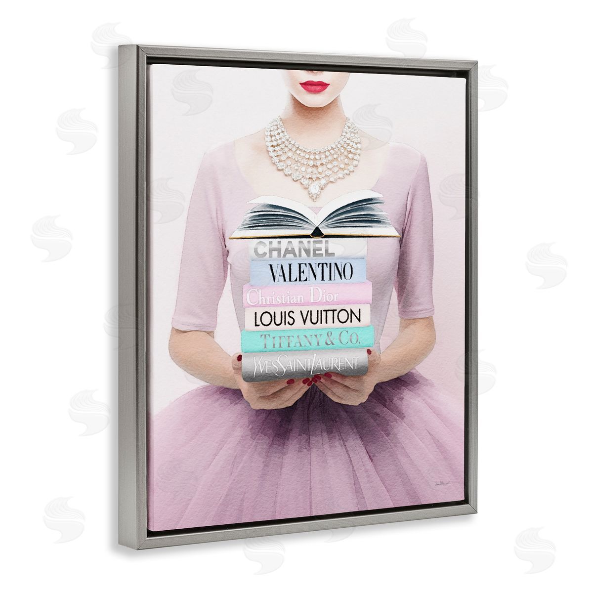 Amanda Greenwood Fashionista with Books Gray Floater Frame Canvas Artside_