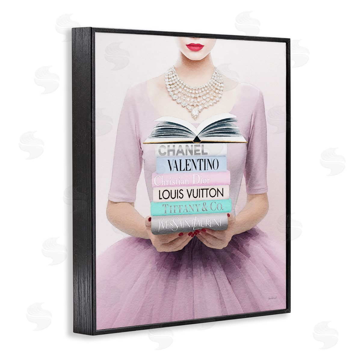 Amanda Greenwood Fashionista with Books Black Framed Giclee Wall Artside_