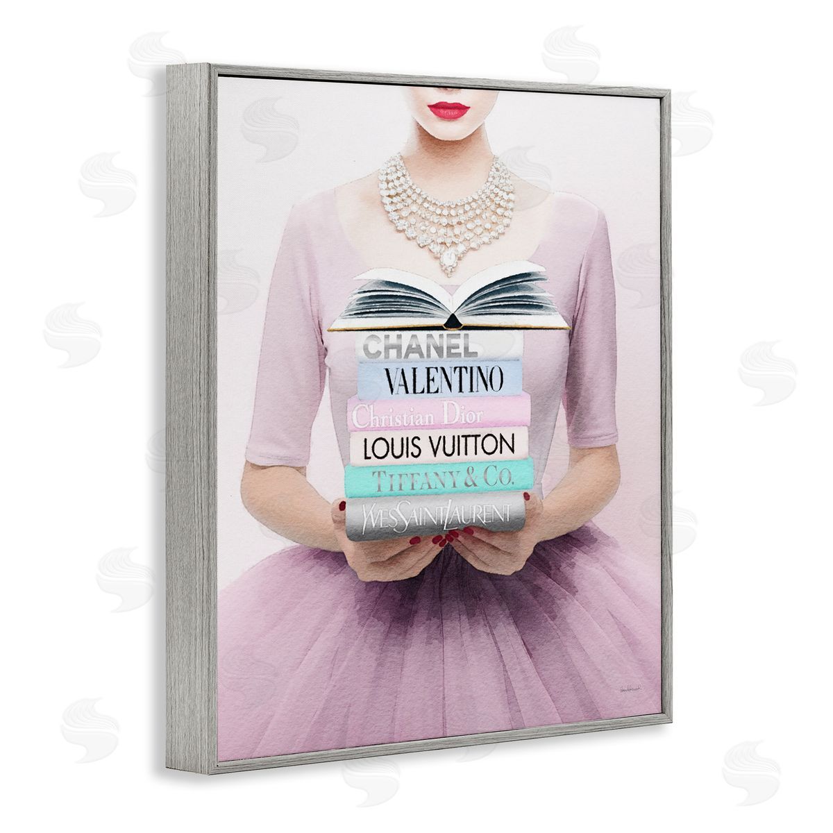 Amanda Greenwood Fashionista with Books Gray Framed Giclee Wall Artside_