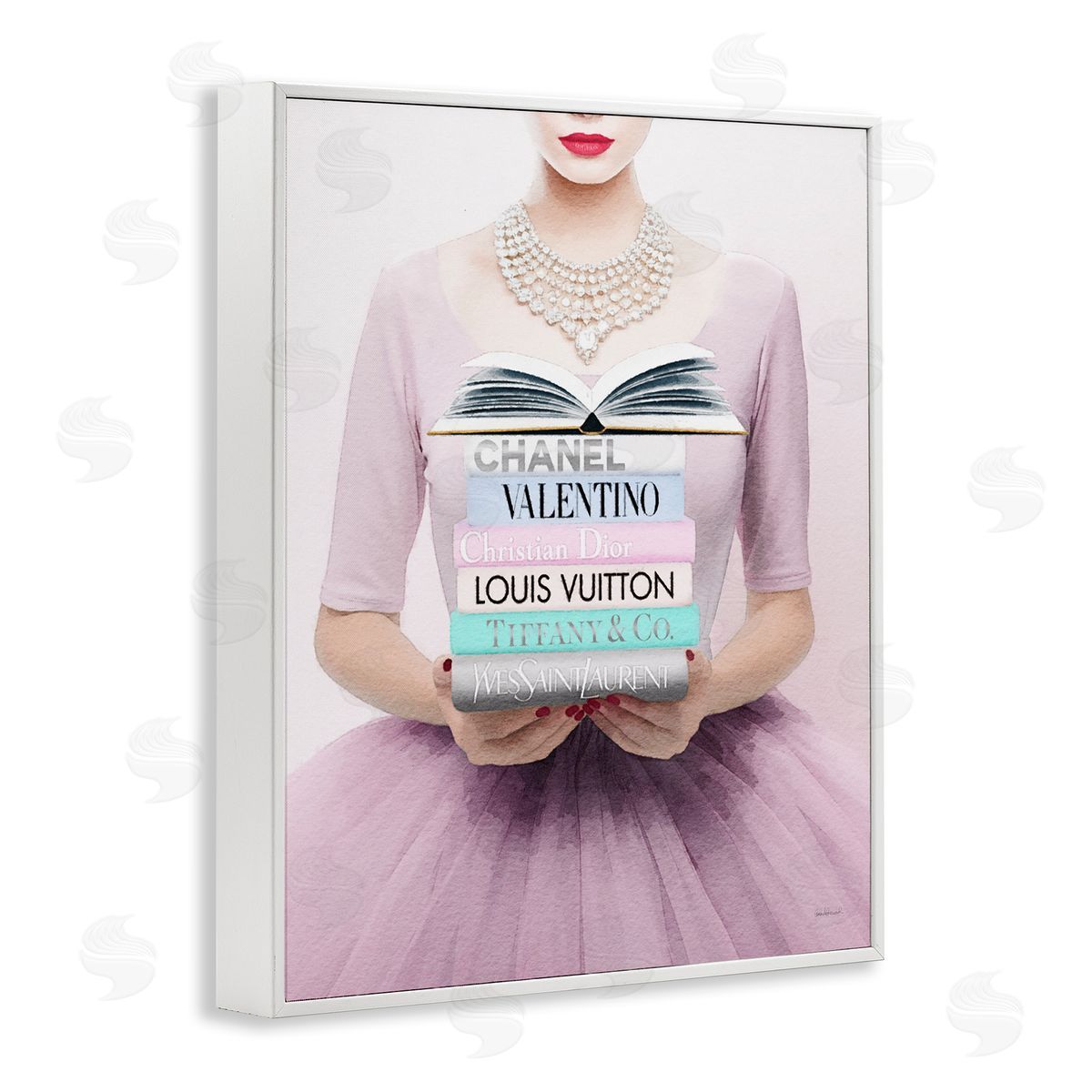 Amanda Greenwood Fashionista with Books White Framed Giclee Wall Artside_