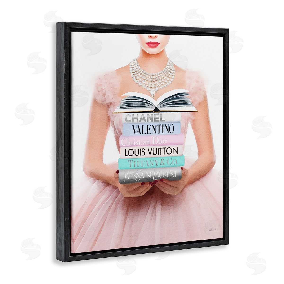 Amanda Greenwood Fashionista Girl & Books Black Floater Frame Canvas Artside_