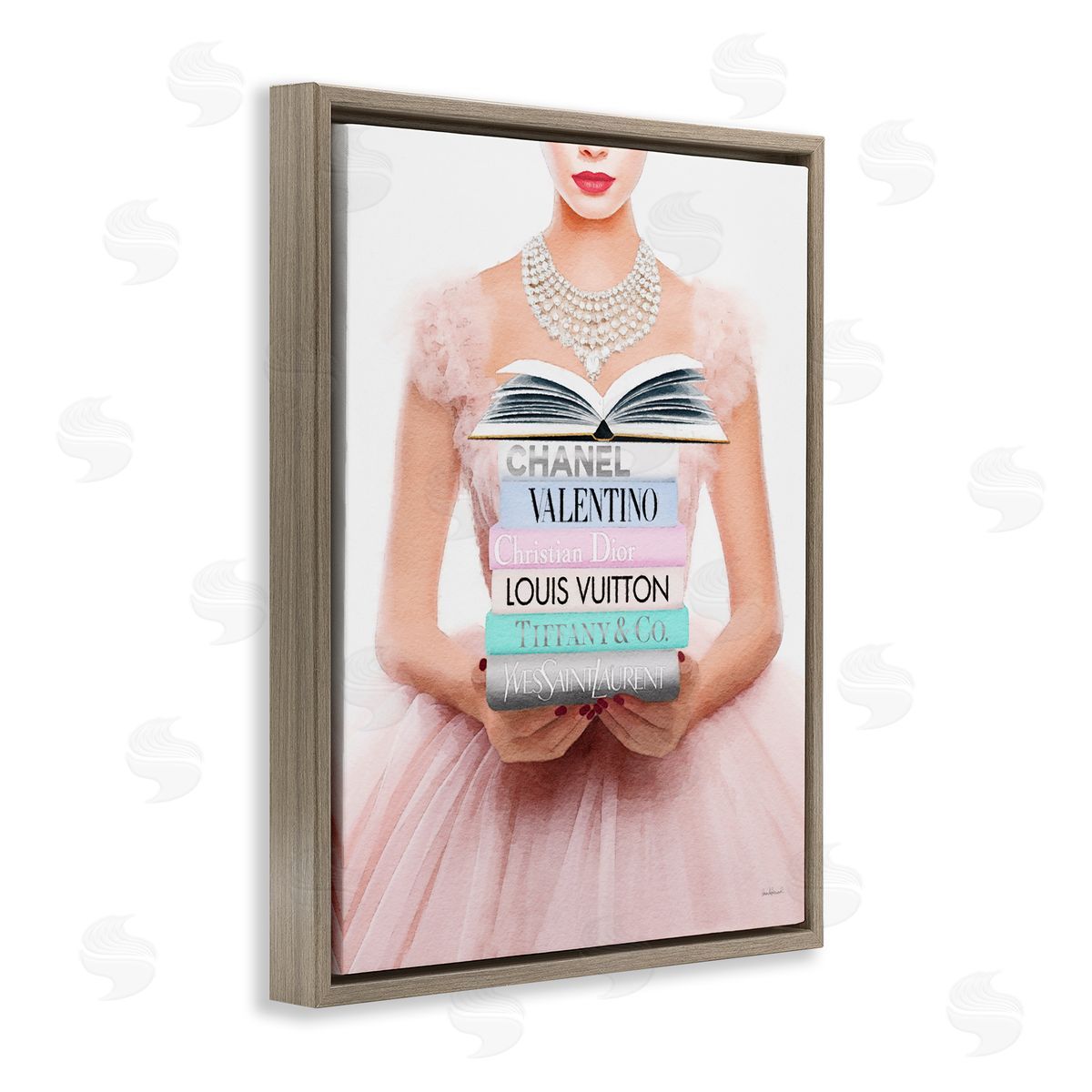 Amanda Greenwood Fashionista Girl & Books Brown Floater Frame Canvas Artside_