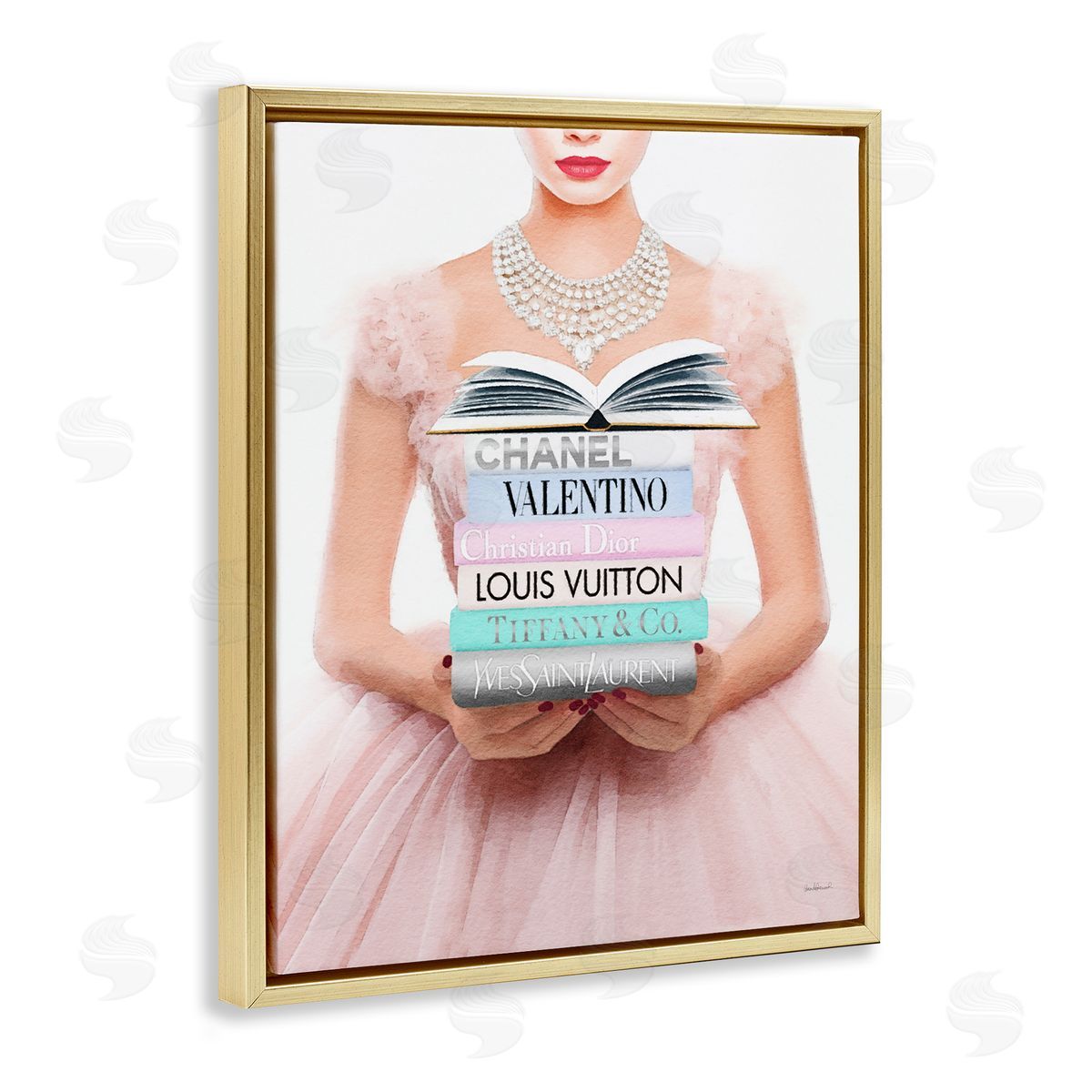 Amanda Greenwood Fashionista Girl & Books Gold Floater Frame Canvas Artside_
