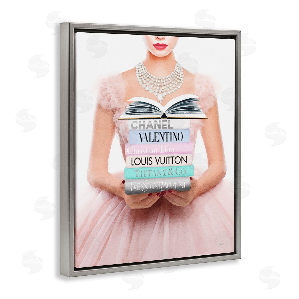 Amanda Greenwood Fashionista Girl & Books Gray Floater Frame Canvas Artside_