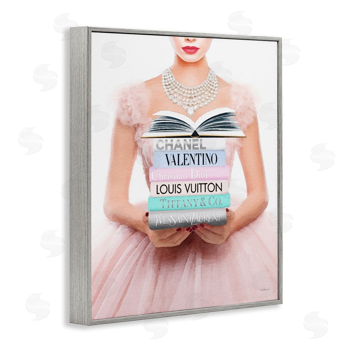 Amanda Greenwood Fashionista Girl & Books Gray Framed Giclee Wall Artside_