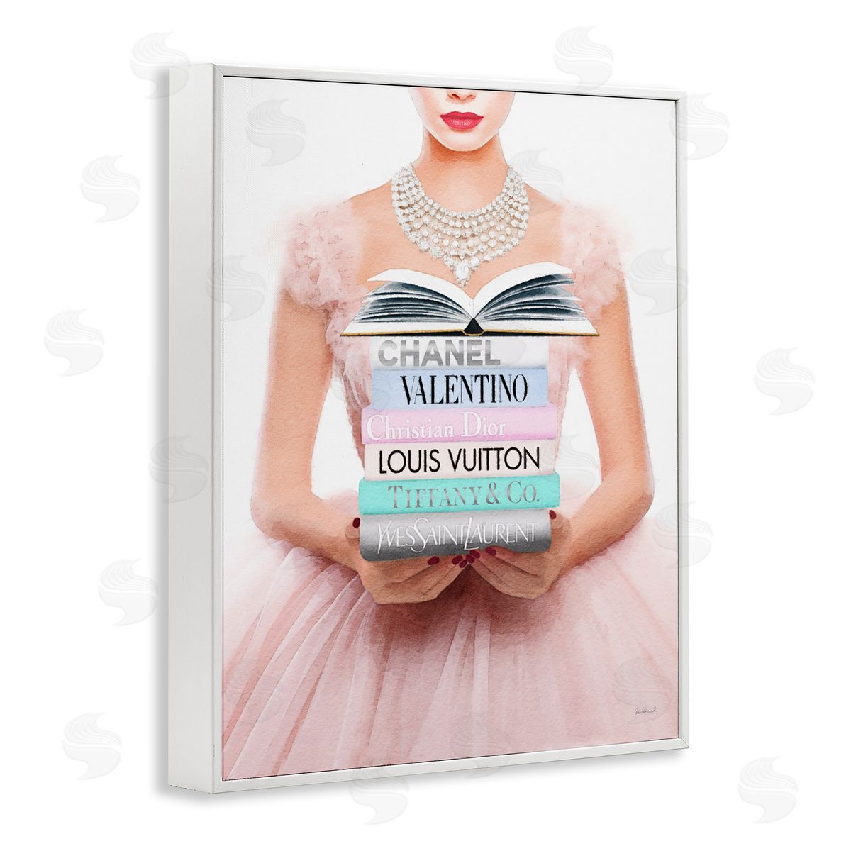 Amanda Greenwood Fashionista Girl & Books White Framed Giclee Wall Artside_