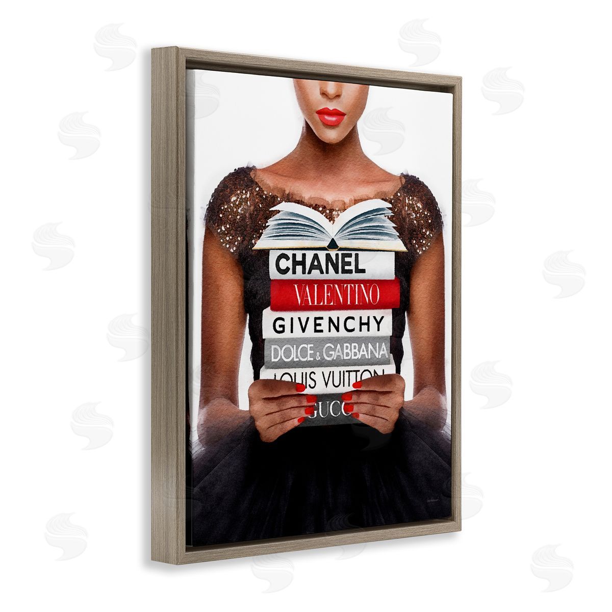 Amanda Greenwood Glam Girl & Books Brown Floater Frame Canvas Artside_