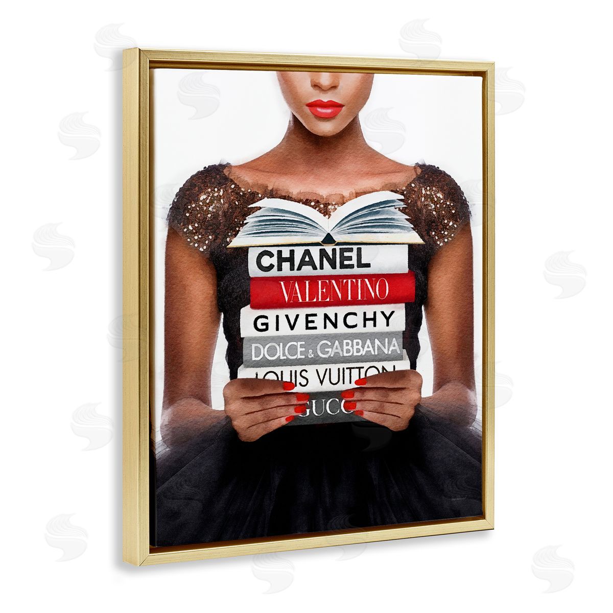 Amanda Greenwood Glam Girl & Books Gold Floater Frame Canvas Artside_
